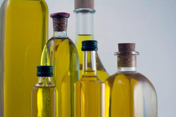 Bottles of extra virgin olive oil